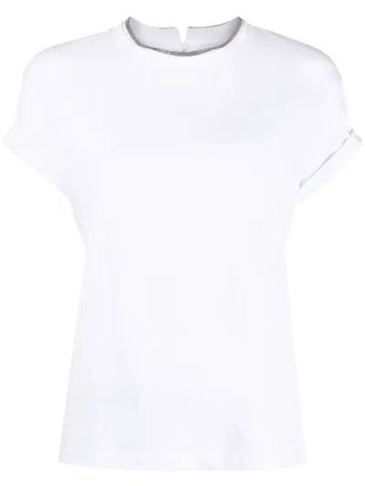 Brunello Cucinelli Stretch Cotton Jersey T-shirt With Precious Faux-layering In White