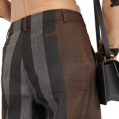 Burberry Checked Wide Leg Canvas Pants Women In Brown