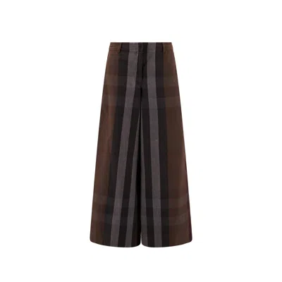 Burberry Checked Wide Leg Canvas Pants Women In Brown