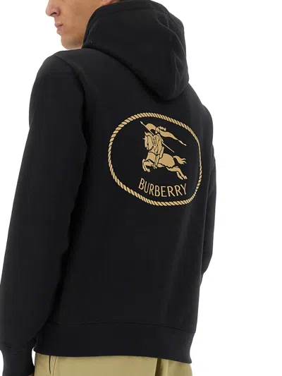 Burberry Men Black Sweatshirt With Ekd Embroidery On The Front And Logo Print On The Rear In Cotton In Black