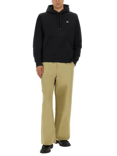 Burberry Men Black Sweatshirt With Ekd Embroidery On The Front And Logo Print On The Rear In Cotton In Black