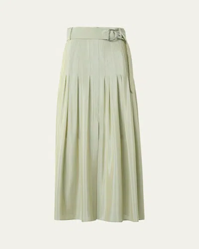 Akris Punto Belted Pleated Midi Skirt In Green