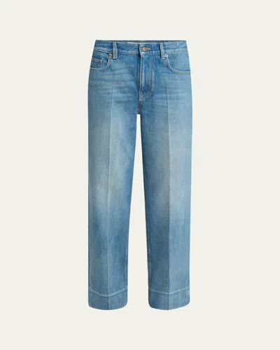 Valentino Womens Medium Blue Denim Faded-wash Straight-leg Denim Jeans In Blue