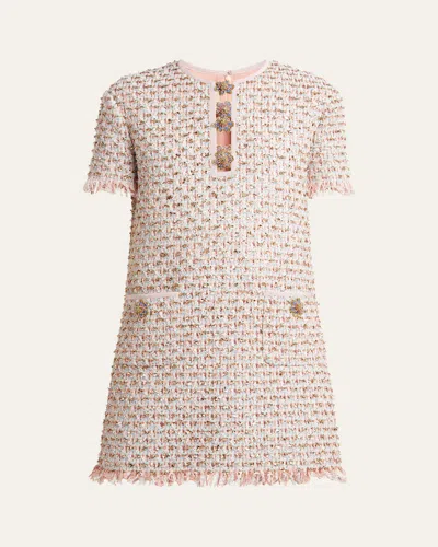 Valentino Womens Multicolor. Embellished Short-sleeves Woven Mini Dress