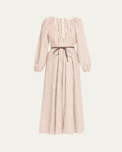 Zimmermann Cascadian Oversized Belted Striped Linen Maxi Dress In Multi