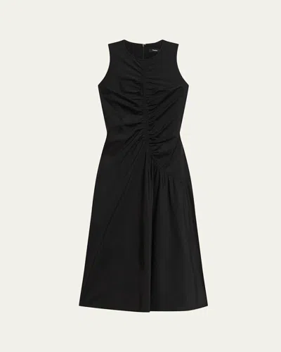 Theory Asymmetric Ruched Tank Dress In Black