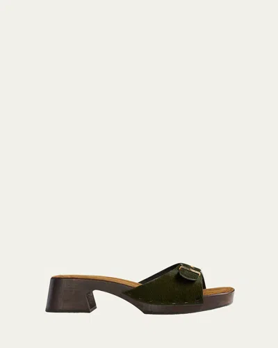 Khaite Britt Pony Hair Buckle Clog Sandals In Gray