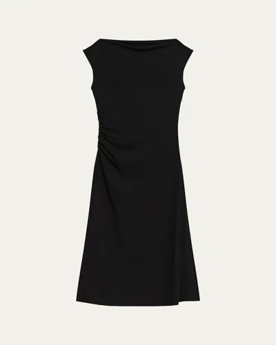 Theory Draped Boat-neck Midi Dress In Black