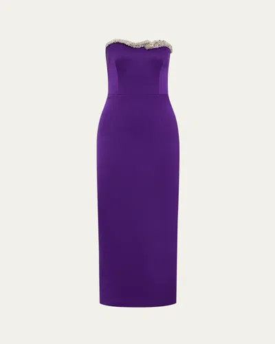 Rachel Gilbert Lorna Embellished Strapless Column Crepe Dress