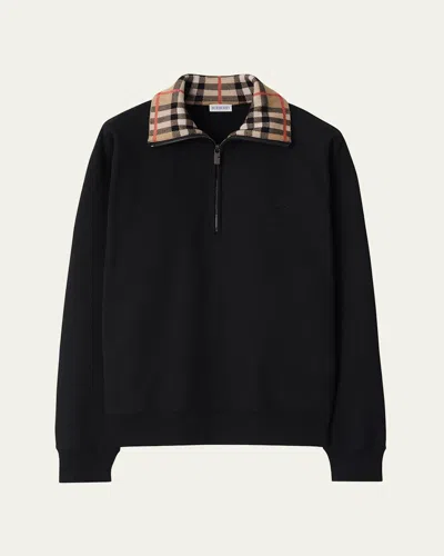 Burberry Mens Black Logo-embroidered Funnel-neck Cotton Sweatshirt