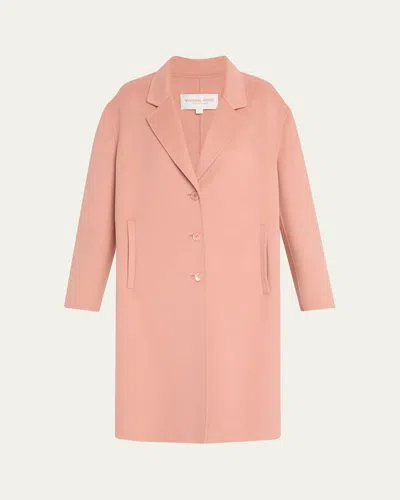 Michael Kors Single-breasted Wool Long Slouch Coat In Pink