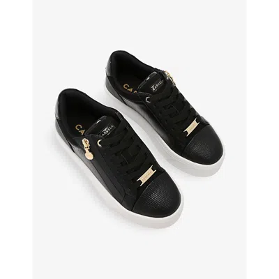 Carvela Womens  Statement Zip Faux-leather Low-top Trainers In Black