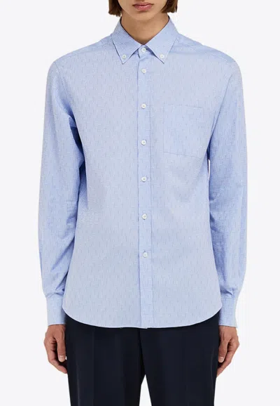 Ferragamo Monogram Jacquard Button-up Shirt In Blue