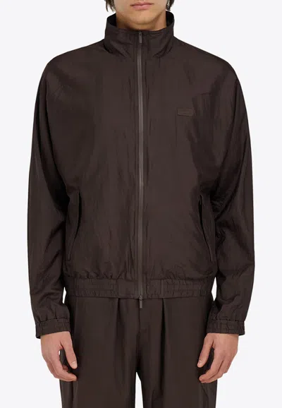 Ferragamo Silk-blend Lightweight Zip-up Jacket In Brown