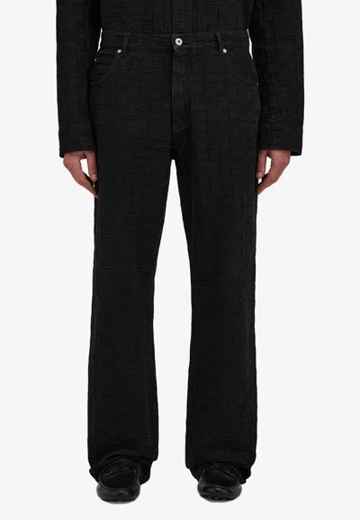Ferragamo Monogram Jacquard Straight-leg Jeans In Black