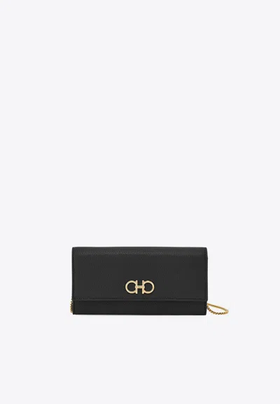 Ferragamo Gancini-plaque Leather Clutch Bag In Black