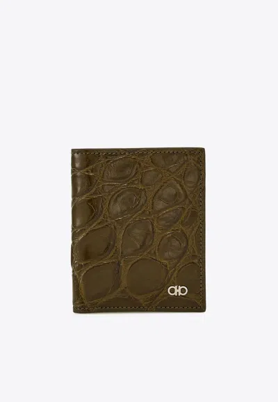 Ferragamo Gancini Croc-embossed Leather Cardholder
