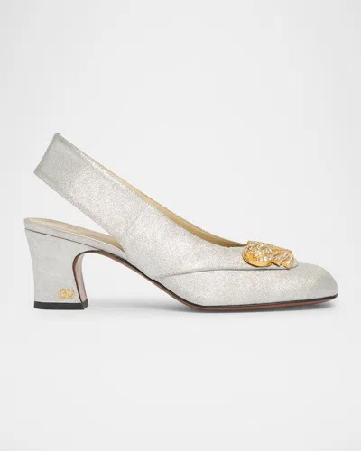 Valentino Garavani Adamantine Slingback Pumps In Glitter Fabric 60mm Woman Silver 39.5