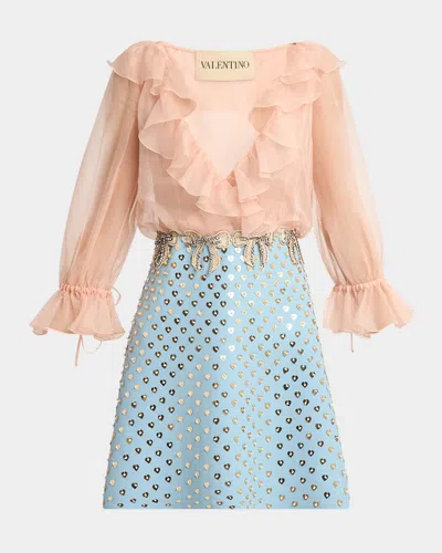 Valentino Embroidered Ruffle Crepe Couture Mini Dress