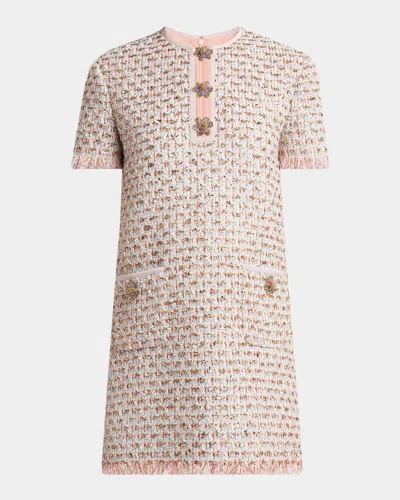 Valentino Womens Multicolor. Embellished Short-sleeves Woven Mini Dress