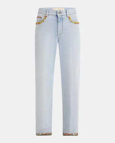 Valentino Womens Denim Blu Lav Chiaro Embroidered Straight-leg Denim Jeans In Blue