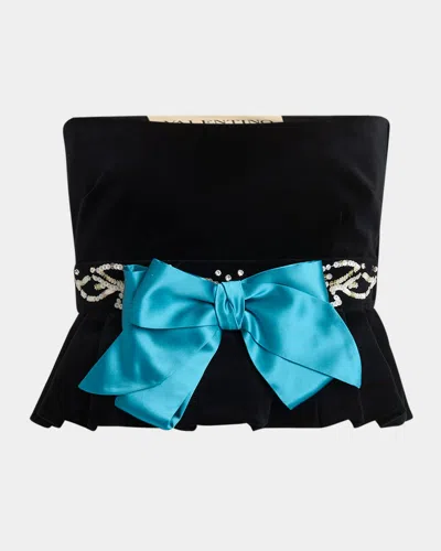 Valentino Strapless Embroidered Velvet Peplum Top