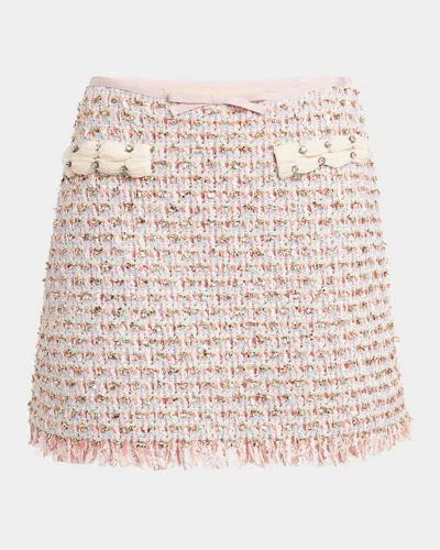 Valentino Tweed Skirt With Embellished Fringe Hem