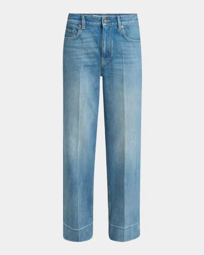 Valentino Womens Medium Blue Denim Faded-wash Straight-leg Denim Jeans In Blue