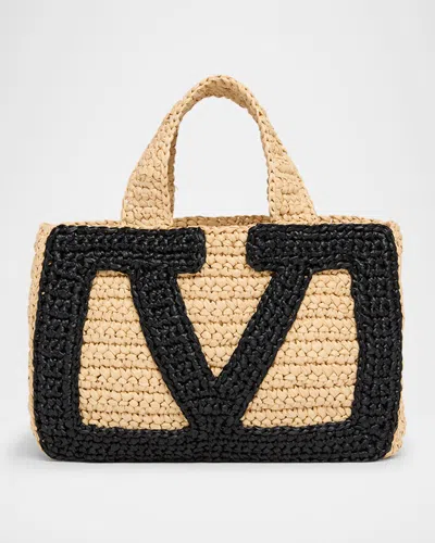 Valentino Garavani Viva Superstar Crochet Small Tote Bag In Neutral