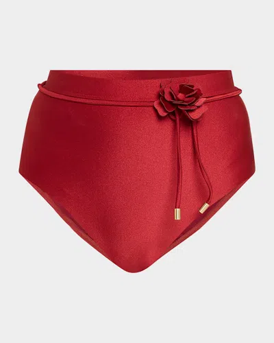 Zimmermann Cascadian Flower High-waist Bikini Bottoms In Red