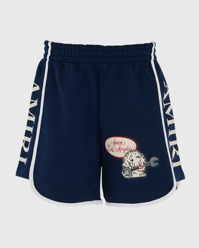 Amiri Boy's Station Patch Shorts In Blue
