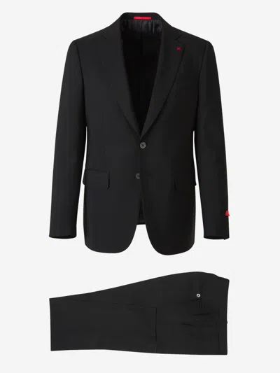 Isaia Wool Single-breasted Suit In Black