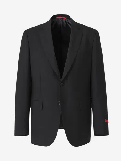 Isaia Wool Single-breasted Suit In Black