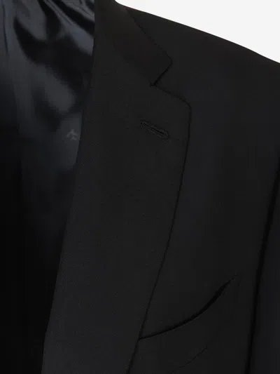 Isaia Wool Single-breasted Suit In Black