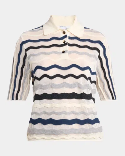 Bottega Veneta Layered Chevron Stripe Wool Blend Polo Sweater