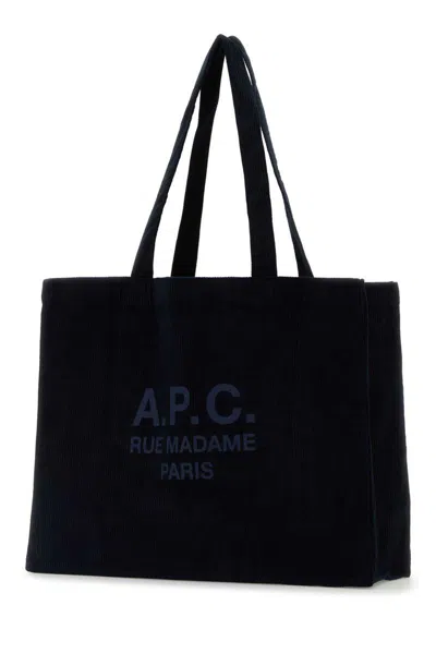 Apc Dark Blue Corduroy Diane Shopping Bag In Black