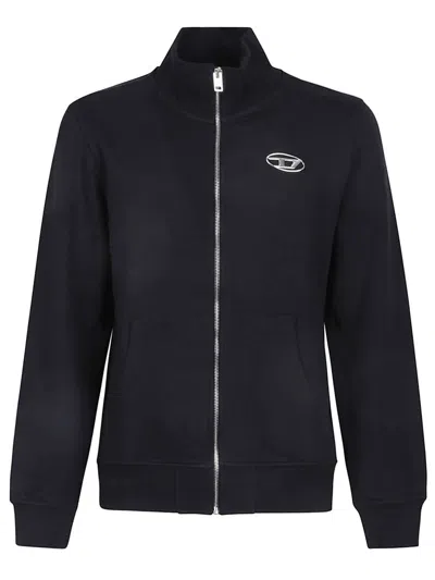 Diesel S-ginni Black Sweatshirt With High Neck And Logo Embroidery On The Front In Cotton Man In Black
