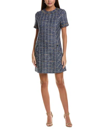 Hugo Boss Dress In Tweed Check With Hardware Buttons In Blue