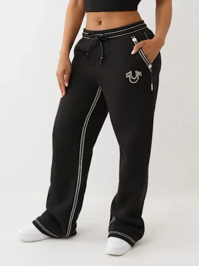 True Religion Women's Super Qt Straight Leg Sweatpant In Black