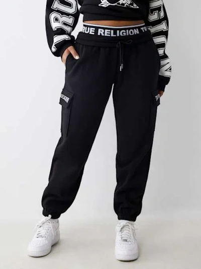 True Religion Women's Branded Elastic Waistband Boyfriend Jogger In Black