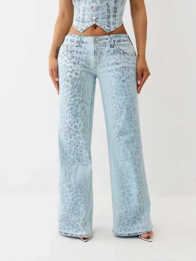 True Religion Women's Bobbi Foiled Leopard Low Rise Baggy Jean In Blue