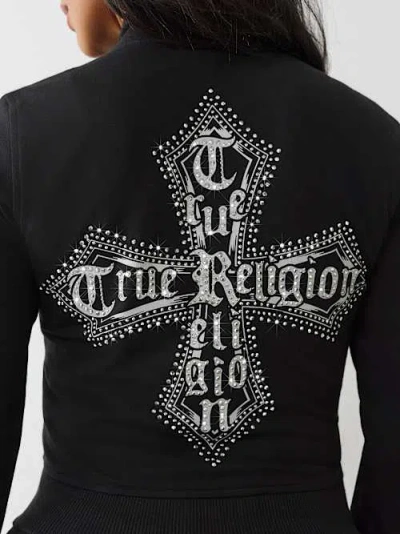 True Religion Women's Crystal Terry Track Jacket In Black