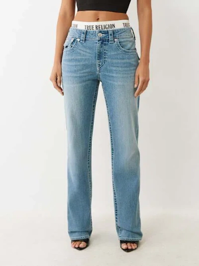 True Religion Billie Womens Mid-rise Light Wash Straight Leg Jeans In Blue