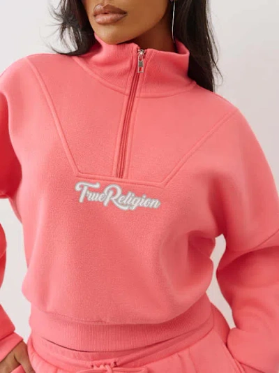 True Religion Women's Varsity Half Zip Sweater In Pink