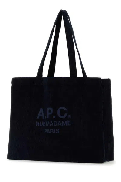 Apc Dark Blue Corduroy Diane Shopping Bag In Black