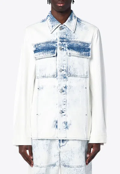 Dries Van Noten Faded Denim Shirt With Front Pockets In White