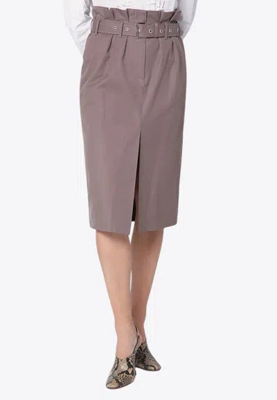 Dries Van Noten Taupe Skirt In Cotton With Belt Women In Brown