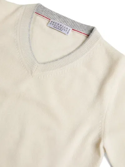Brunello Cucinelli V-neck Cashmere Sweater In Neutral