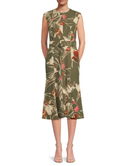 Calvin Klein Women's Floral-print Belted Midi-dress