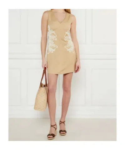 Twinset Embroidered Short Dress In Neutral